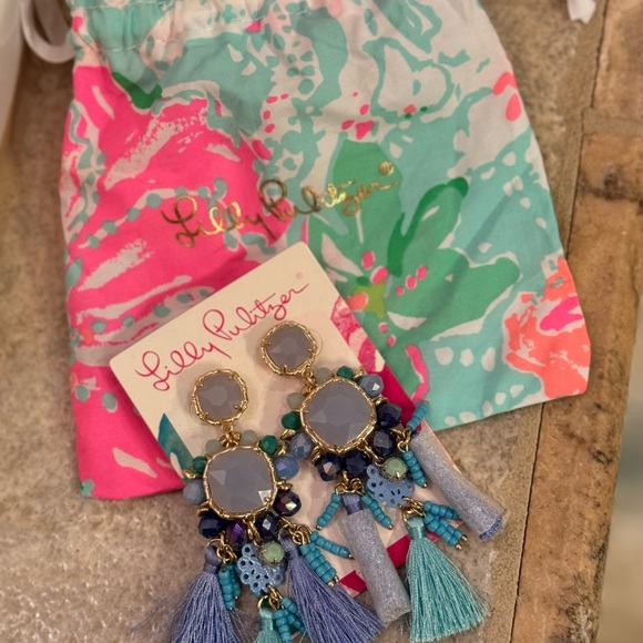 Lily Pulitzer Waterside Earrings Blue and Gold Tassel Earring - Picture 3 of 6